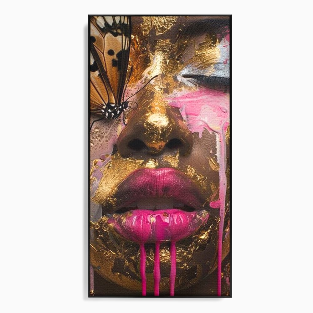 Tablou canvas cu tablou canvas cu portret artistic de femeie, in rama de aluminiu negru